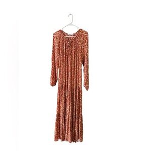 SONOMA Orange Gloral Ruffled Maxi Dress Size 0X Long sleeve